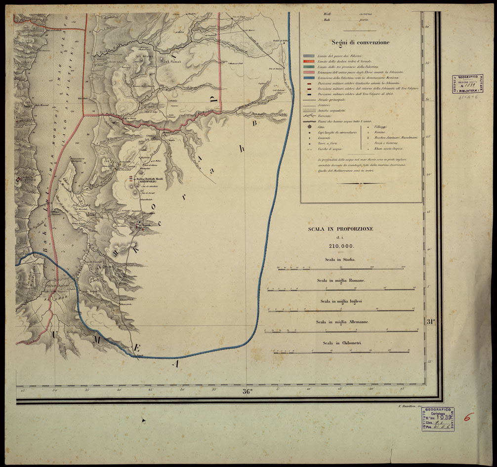 (N:17025) CARTA BIBLICA E STORICA DELLA PALESTINA ANTICA E MODERNA Foglio 6 (B0014238) Carte e stampe antiche: riproduzione a colori su carta (formato A1)