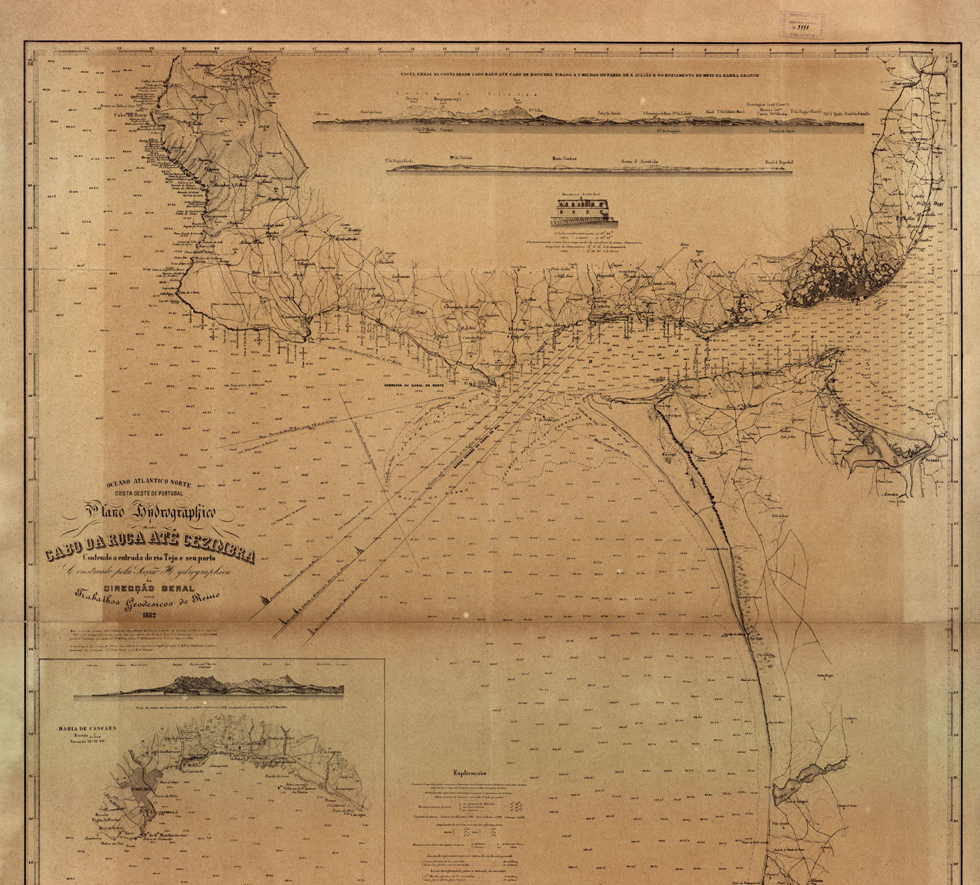 (N:17612) PLANOP HYDROGRAPHICO DESDE CABO DA ROCA ATE CEZIMBRA CONTENDO A ENTRADA DO NO TEJO E SEU PORTO. (B0014445) Carte e stampe antiche: riproduzione a colori su carta (formato A1)