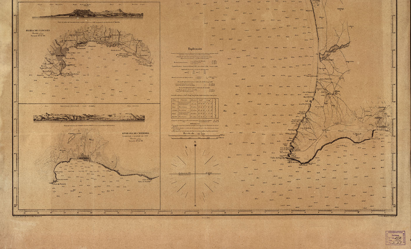 (N:17616) PLANO HYDROGRAPHICO DESDE CABO DA ROCA ATE CEZIMBRA CONTENDO A ENTRADA DO NO TEJO E SEU PORTO. (B0014446) Carte e stampe antiche: riproduzione a colori su carta (formato A1)