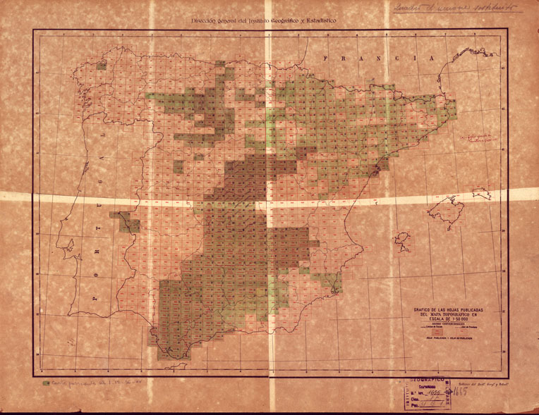 (N:17836) MAPA TOPOGRAFICO DE ESPANA - quadro d'unione (B0014535) Carte e stampe antiche: riproduzione a colori su carta (formato A1)