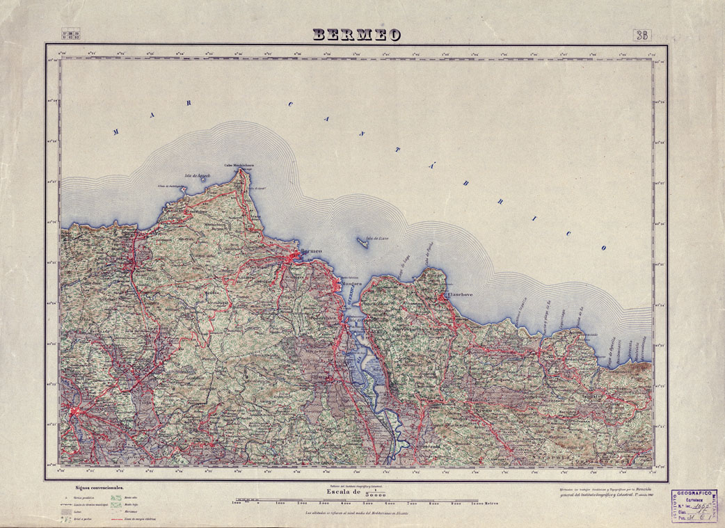 (N:17869) MAPA TOPOGRAFICO DE ESPANA - Bermeo - Foglio 38 (B0014536) Carte e stampe antiche: riproduzione a colori su carta (formato A1)