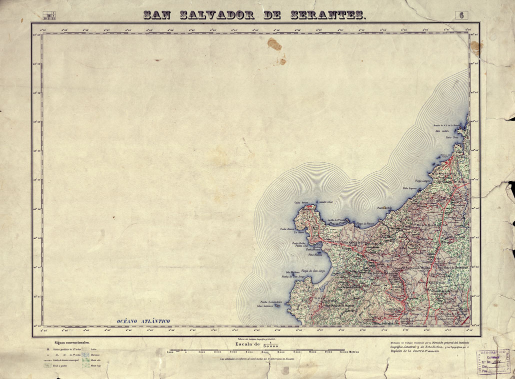 (N:17882) MAPA TOPOGRAFICO DE ESPANA - San Salvador de Serantes - Foglio 6 (B0014537) Carte e stampe antiche: riproduzione a colori su carta (formato A1)