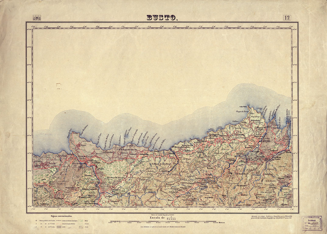 (N:18024) MAPA TOPOGRAFICO DE ESPANA - Busto - Foglio 12 (B0014538) Carte e stampe antiche: riproduzione a colori su carta (formato A1)