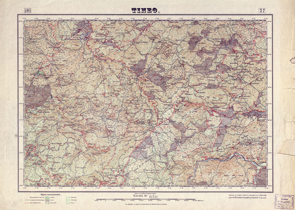 (N:18039) MAPA TOPOGRAFICO DE ESPANA - Tineo - Foglio 27 (B0014543) Carte e stampe antiche: riproduzione a colori su carta (formato A1)