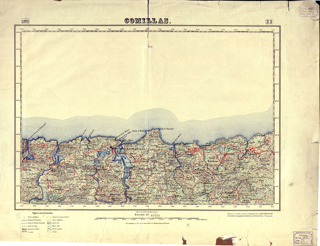 (N:18040) MAPA TOPOGRAFICO DE ESPANA - Comillas - Foglio 33 (B0014544) Carte e stampe antiche: riproduzione a colori su carta (formato A1)
