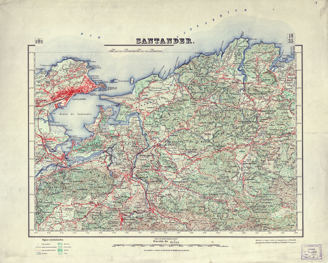 (N:18041) MAPA TOPOGRAFICO DE ESPANA - Santander - Foglio 35 (B0014545) Carte e stampe antiche: riproduzione a colori su carta (formato A1)