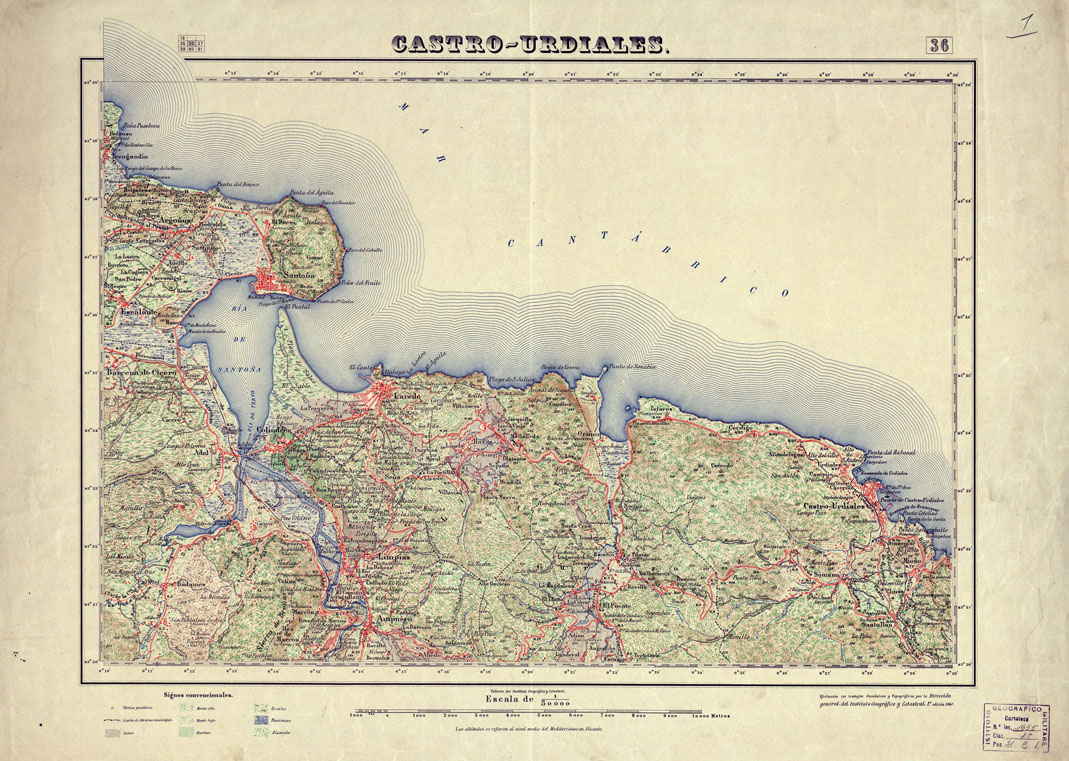 (N:18042) MAPA TOPOGRAFICO DE ESPANA - Castro-Urdiales - Foglio 36 (B0014546) Carte e stampe antiche: riproduzione a colori su carta (formato A1)
