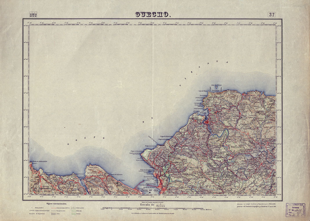 (N:18043) MAPA TOPOGRAFICO DE ESPANA - Guecho - Foglio 37 (B0014547) Carte e stampe antiche: riproduzione a colori su carta (formato A1)