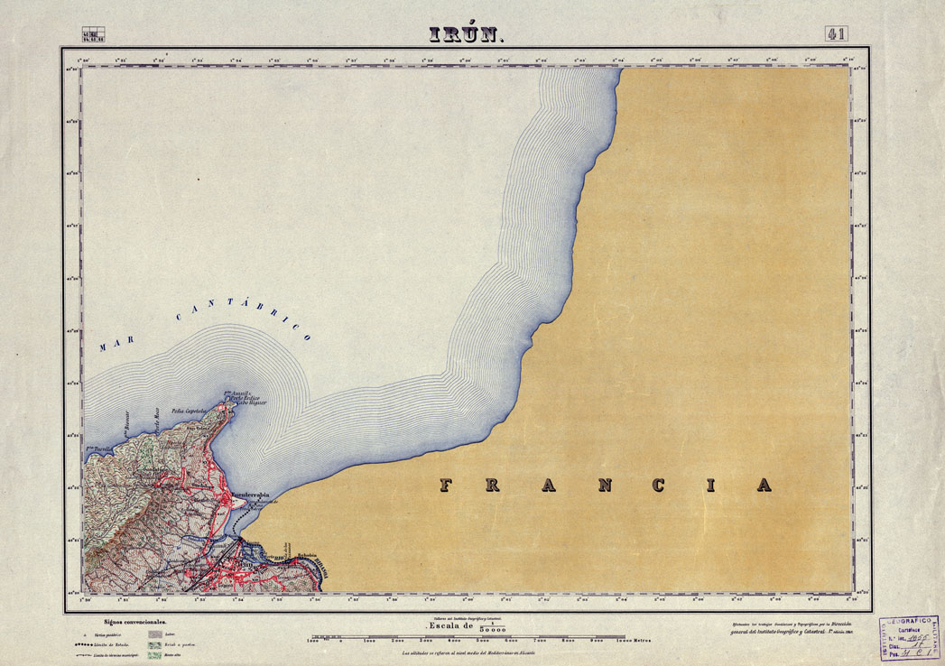(N:18047) MAPA TOPOGRAFICO DE ESPANA - Irun - Foglio 41 (B0014550) Carte e stampe antiche: riproduzione a colori su carta (formato A1)