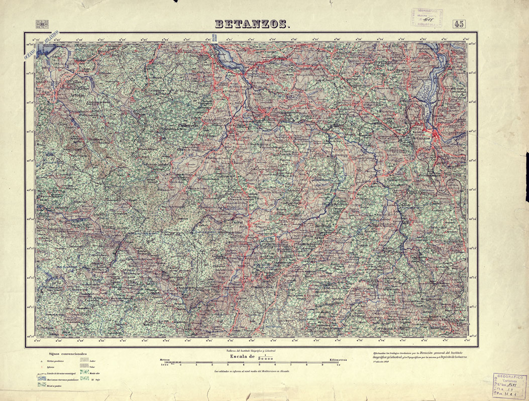 (N:18048) MAPA TOPOGRAFICO DE ESPANA - Betanzos - Foglio 45 (B0014551) Carte e stampe antiche: riproduzione a colori su carta (formato A1)