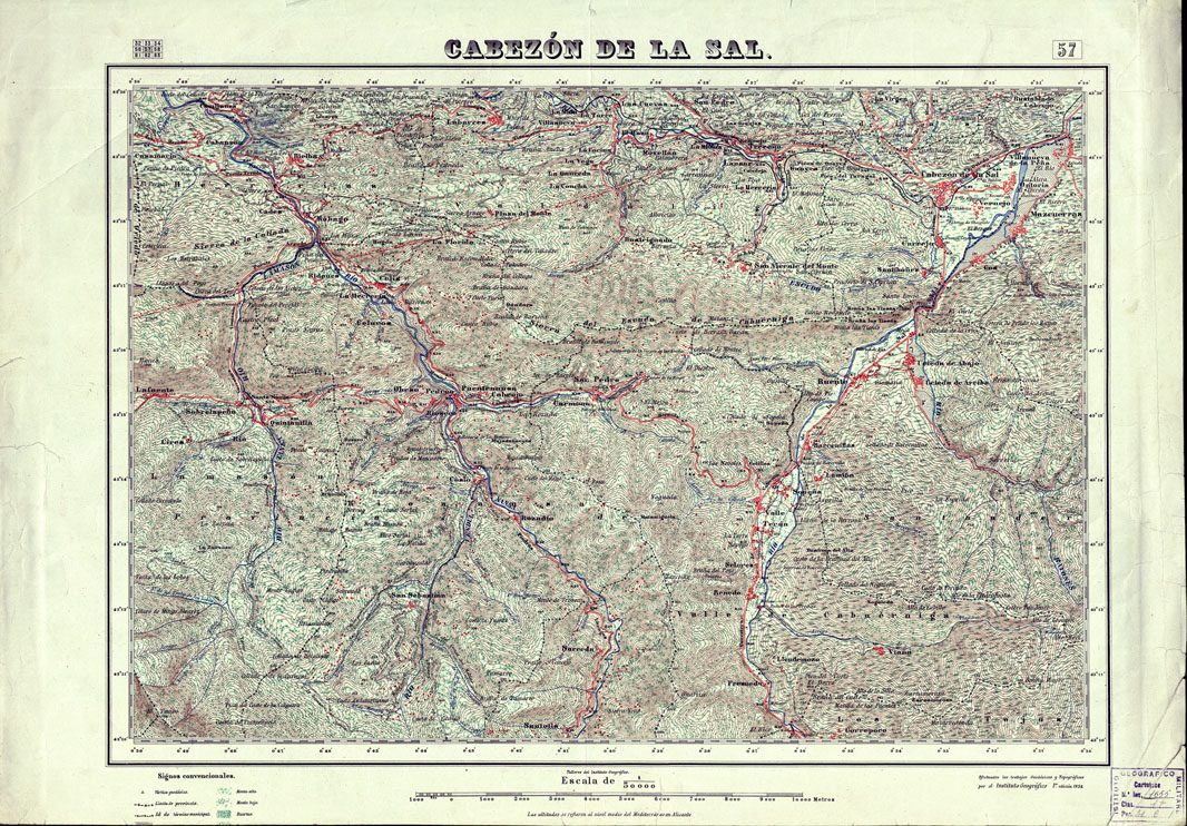 (N:18050) MAPA TOPOGRAFICO DE ESPANA - Cabezon de la Sal - Foglio 57 (B0014553) Carte e stampe antiche: riproduzione a colori su carta (formato A1)