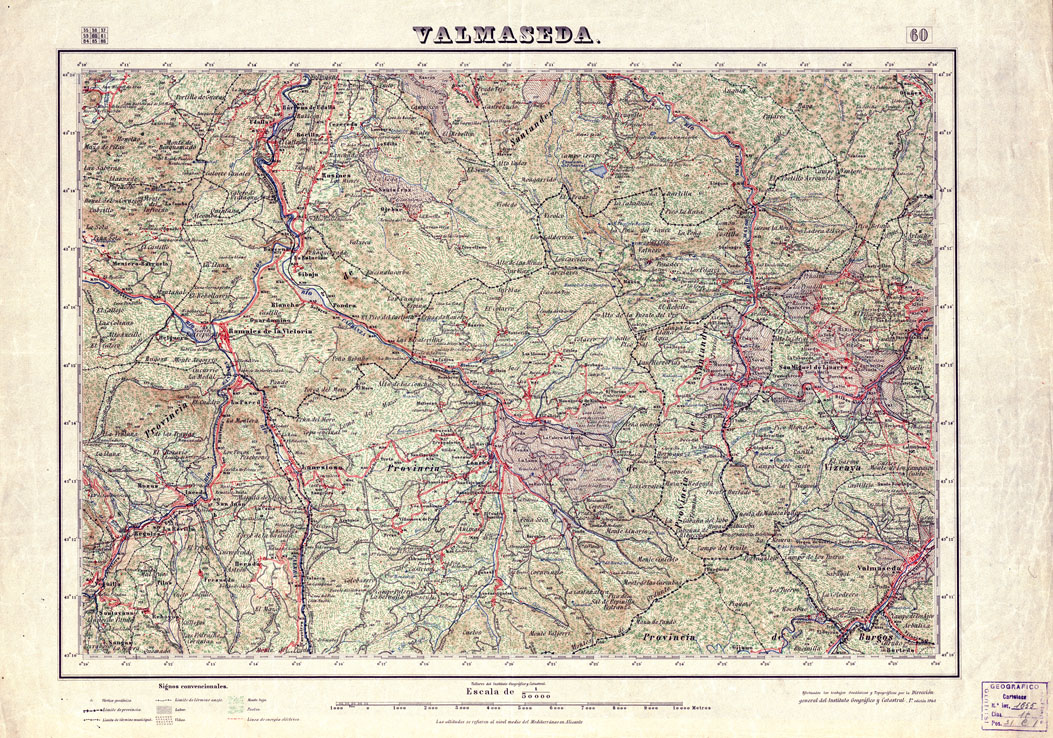 (N:18053) MAPA TOPOGRAFICO DE ESPANA - Valmaseda - Foglio 60 (B0014556) Carte e stampe antiche: riproduzione a colori su carta (formato A1)