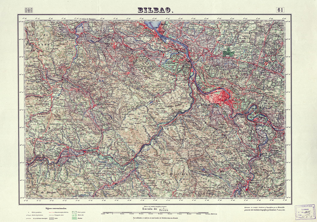 (N:18054) MAPA TOPOGRAFICO DE ESPANA - Bilbao - Foglio 61 (B0014557) Carte e stampe antiche: riproduzione a colori su carta (formato A1)