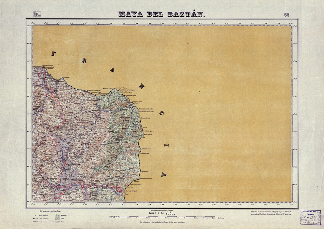 (N:18060) MAPA TOPOGRAFICO DE ESPANA - Maya del Bazta'n - Foglio 66 (B0014559) Carte e stampe antiche: riproduzione a colori su carta (formato A1)