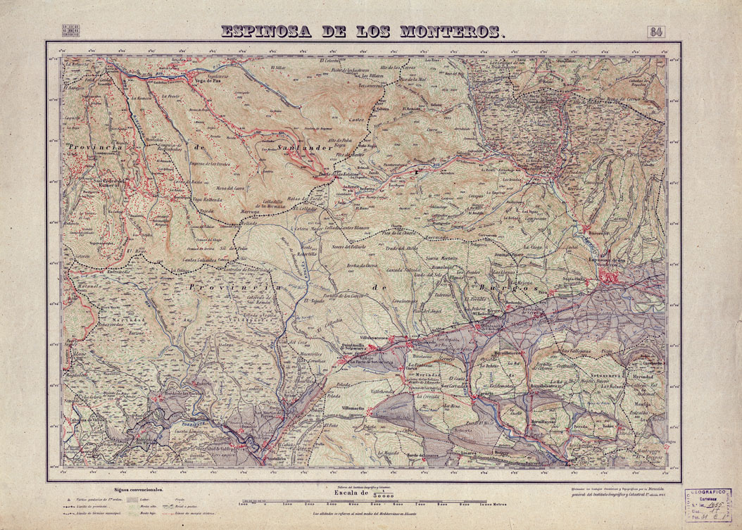 (N:18064) MAPA TOPOGRAFICO DE ESPANA - Esinosa de los Monteros - Foglio 84 (B0014562) Carte e stampe antiche: riproduzione a colori su carta (formato A1)