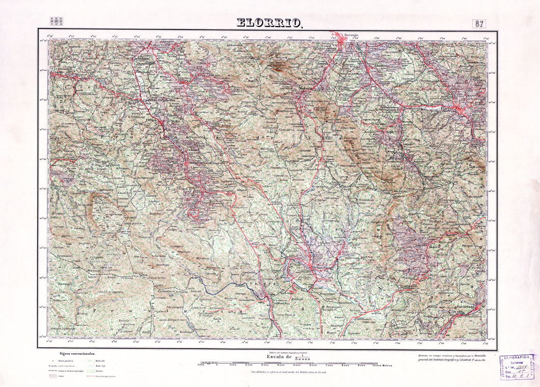 (N:18066) MAPA TOPOGRAFICO DE ESPANA - Elorrio - Foglio 87 (B0014564) Carte e stampe antiche: riproduzione a colori su carta (formato A1)