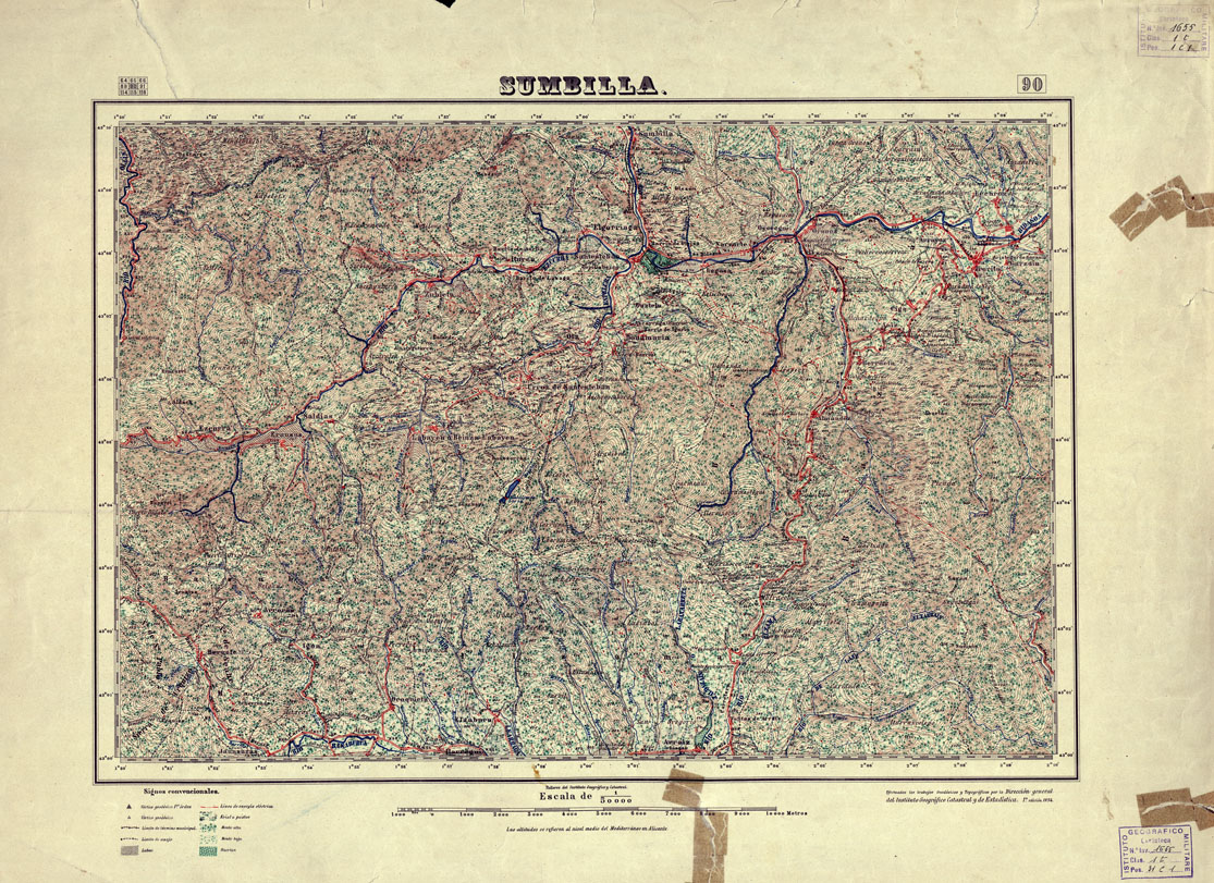 (N:18072) MAPA TOPOGRAFICO DE ESPANA - Sumbilla - Foglio 90 (B0014565) Carte e stampe antiche: riproduzione a colori su carta (formato A1)