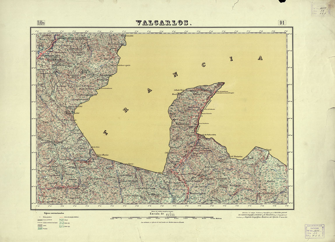 (N:18074) MAPA TOPOGRAFICO DE ESPANA - Valcarlos - Foglio 91 (B0014566) Carte e stampe antiche: riproduzione a colori su carta (formato A1)
