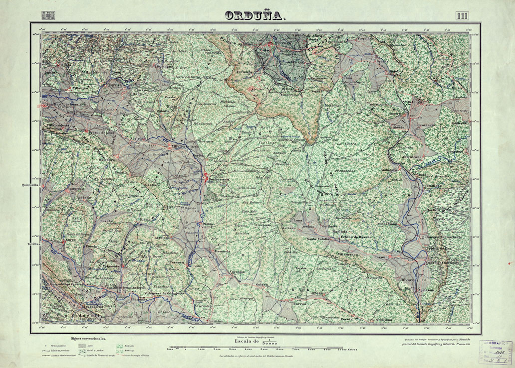(N:18117) MAPA TOPOGRAFICO DE ESPANA - Orduna - Foglio 111 (B0014576) Carte e stampe antiche: riproduzione a colori su carta (formato A1)