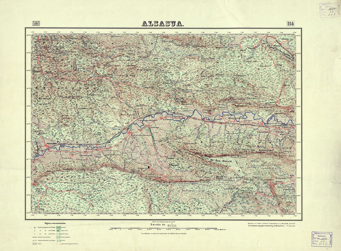 (N:18119) MAPA TOPOGRAFICO DE ESPANA - Alsasua - Foglio 114 (B0014578) Carte e stampe antiche: riproduzione a colori su carta (formato A1)