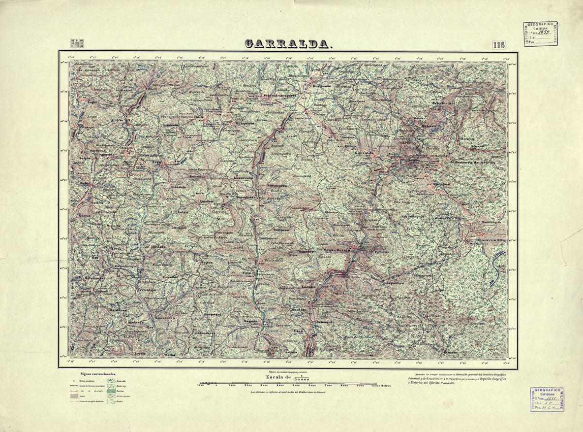 (N:18121) MAPA TOPOGRAFICO DE ESPANA - Garralda - Foglio 116 (B0014580) Carte e stampe antiche: riproduzione a colori su carta (formato A1)