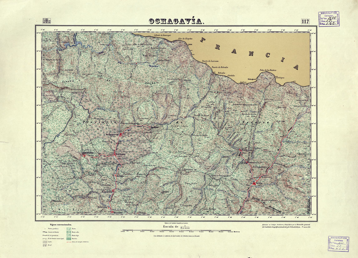 (N:18122) MAPA TOPOGRAFICO DE ESPANA - Ochagavia - Foglio 117 (B0014581) Carte e stampe antiche: riproduzione a colori su carta (formato A1)