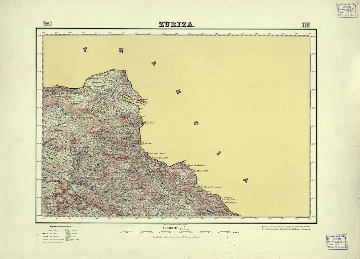(N:18123) MAPA TOPOGRAFICO DE ESPANA - Zuriza - Foglio 118 (B0014582) Carte e stampe antiche: riproduzione a colori su carta (formato A1)