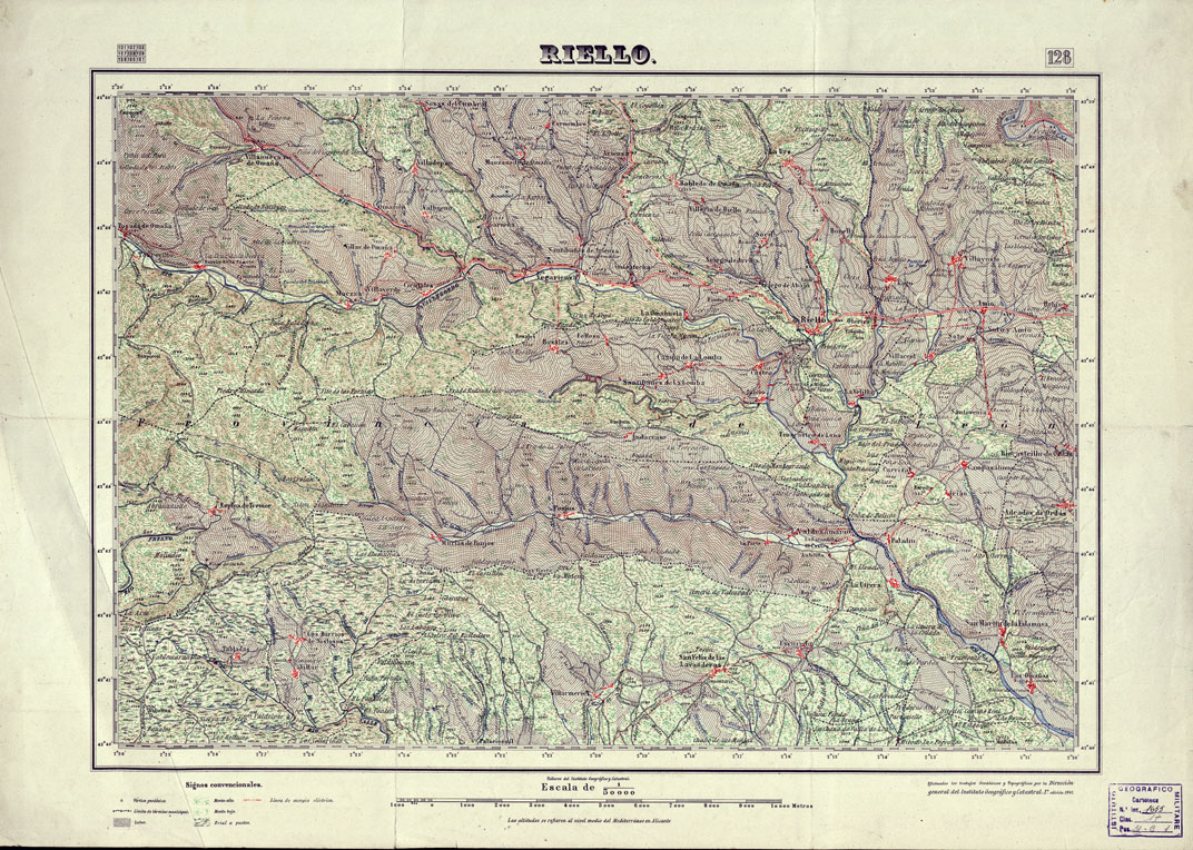 (N:18125) MAPA TOPOGRAFICO DE ESPANA - Riello - Foglio 128 (B0014584) Carte e stampe antiche: riproduzione a colori su carta (formato A1)