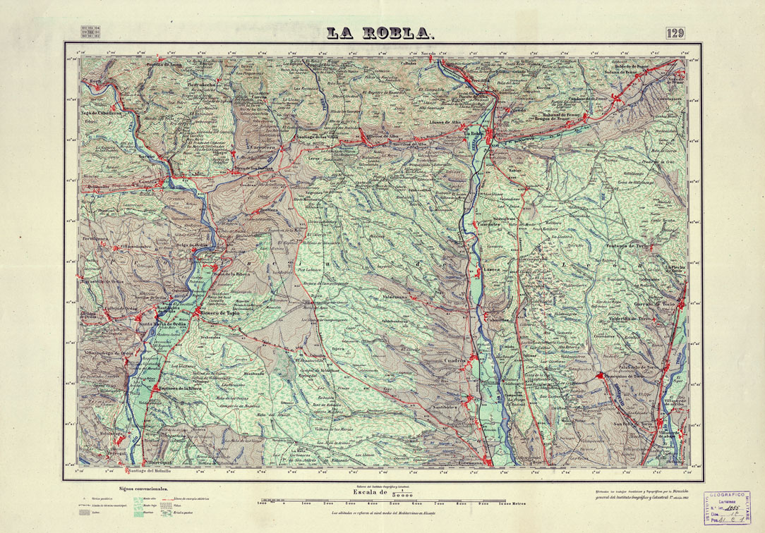 (N:18126) MAPA TOPOGRAFICO DE ESPANA - La Robla - Foglio 129 (B0014585) Carte e stampe antiche: riproduzione a colori su carta (formato A1)