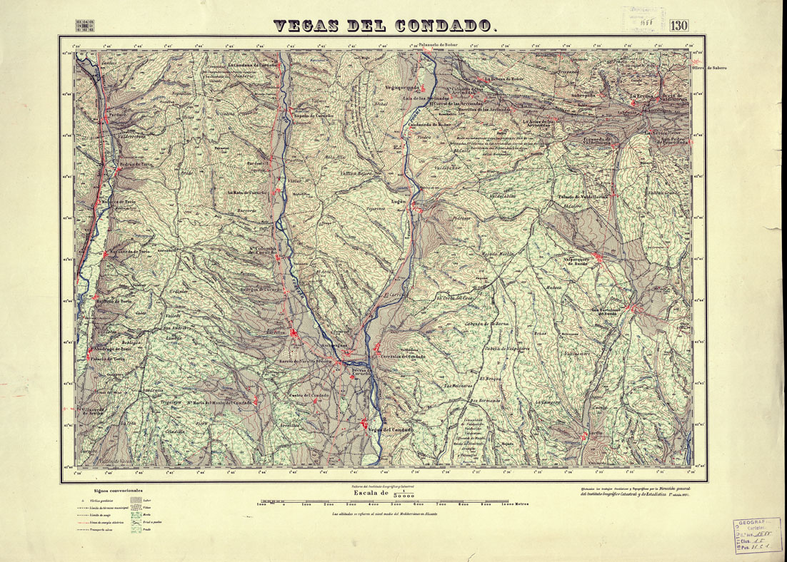 (N:18127) MAPA TOPOGRAFICO DE ESPANA - Vegas del Condado - Foglio 130 (B0014586) Carte e stampe antiche: riproduzione a colori su carta (formato A1)