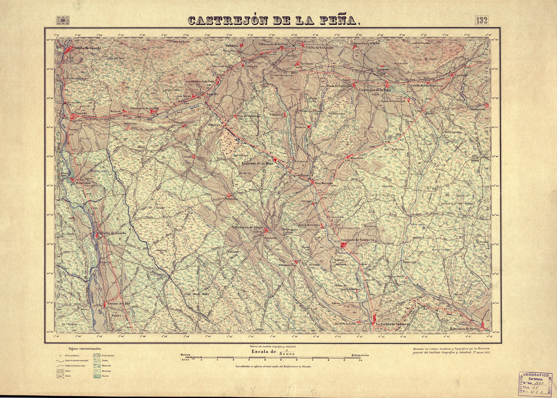 (N:18129) MAPA TOPOGRAFICO DE ESPANA - Castrejon de la Pena - Foglio 132 (B0014588) Carte e stampe antiche: riproduzione a colori su carta (formato A1)