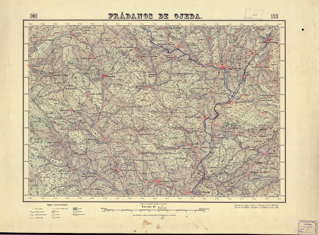 (N:18130) MAPA TOPOGRAFICO DE ESPANA - Pradanos de Ojeda - Foglio 133 (B0014589) Carte e stampe antiche: riproduzione a colori su carta (formato A1)
