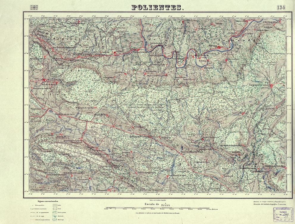 (N:18131) MAPA TOPOGRAFICO DE ESPANA - Polientes - Foglio 134 (B0014590) Carte e stampe antiche: riproduzione a colori su carta (formato A1)