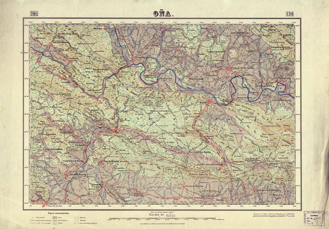 (N:18133) MAPA TOPOGRAFICO DE ESPANA - Ona - Foglio 136 (B0014592) Carte e stampe antiche: riproduzione a colori su carta (formato A1)