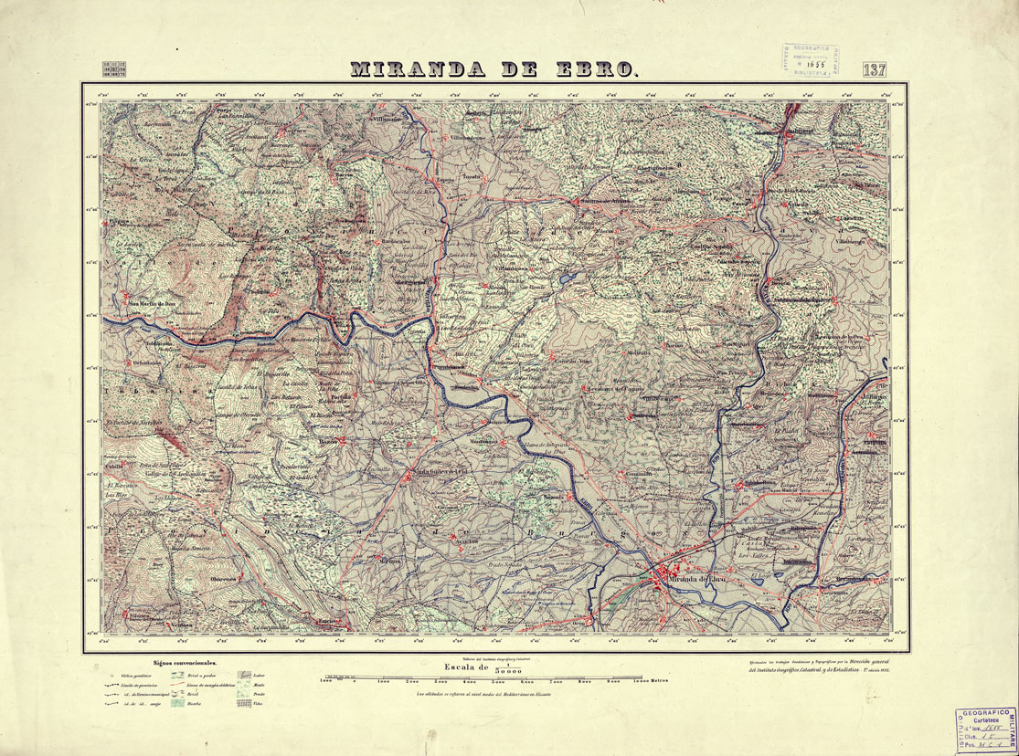 (N:18134) MAPA TOPOGRAFICO DE ESPANA - Miranda de Ebro - Foglio 137 (B0014593) Carte e stampe antiche: riproduzione a colori su carta (formato A1)