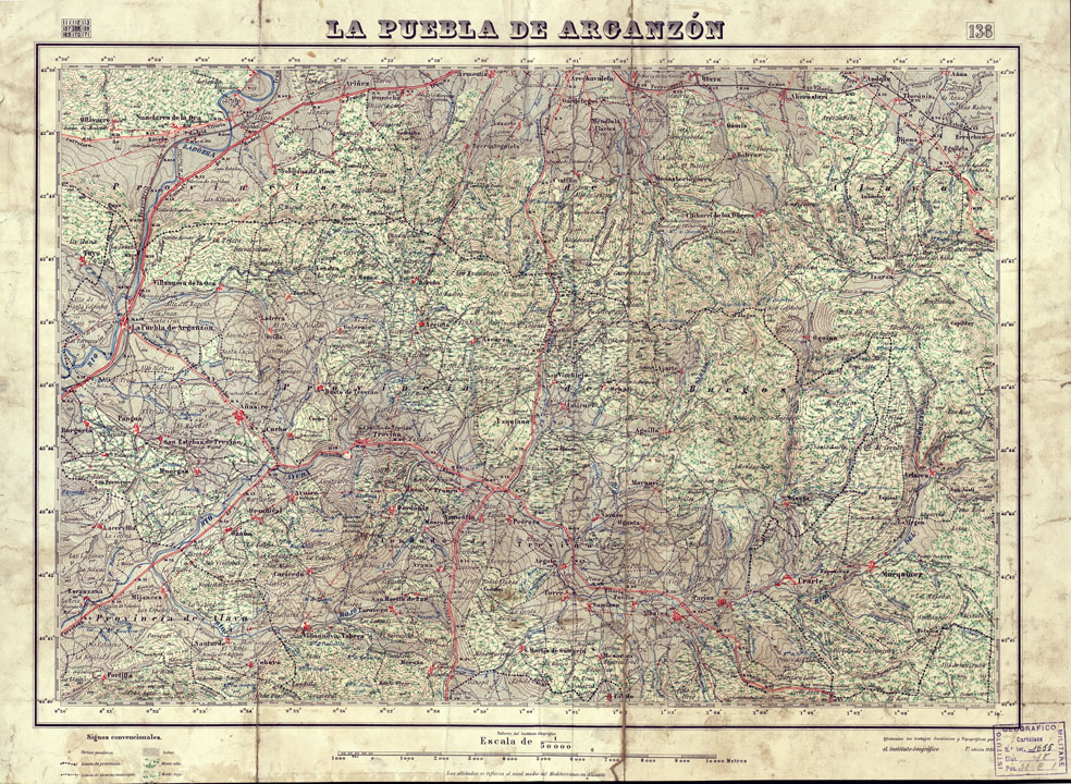 (N:18135) MAPA TOPOGRAFICO DE ESPANA - La Puebla de Arganzon - Foglio 138 (B0014594) Carte e stampe antiche: riproduzione a colori su carta (formato A1)