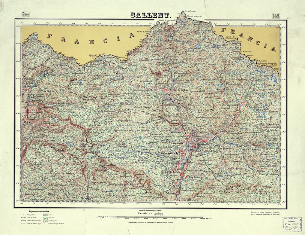 (N:18142) MAPA TOPOGRAFICO DE ESPANA - Sallent - Foglio 145 (B0014601) Carte e stampe antiche: riproduzione a colori su carta (formato A1)