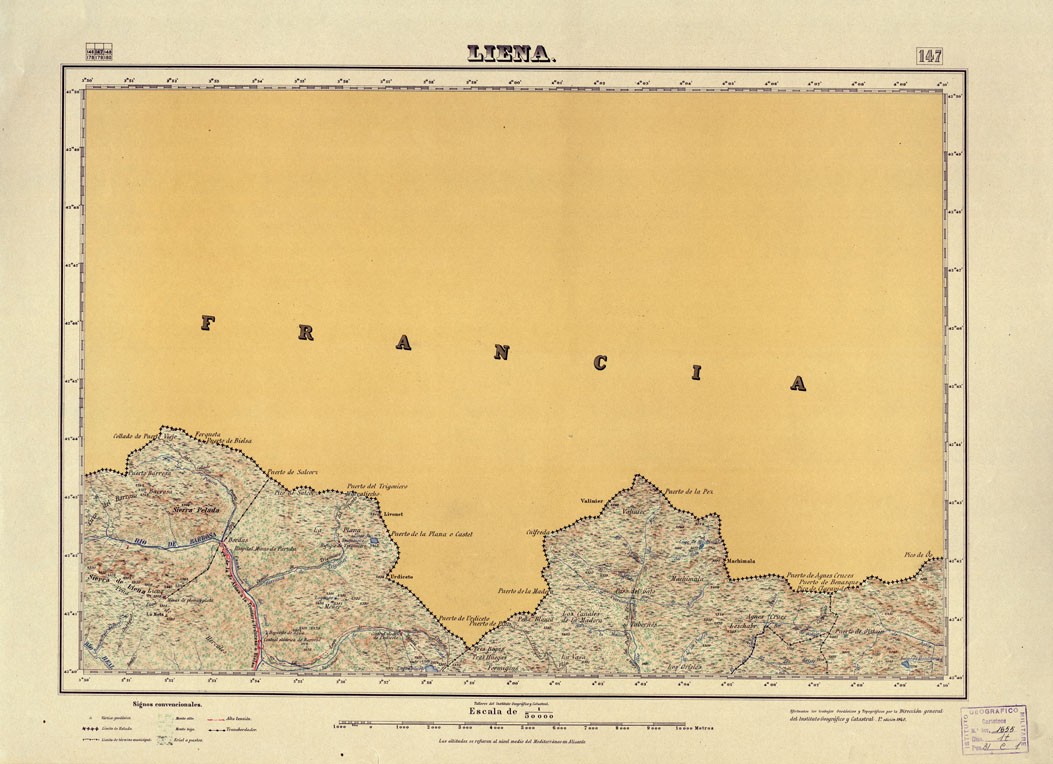 (N:18144) MAPA TOPOGRAFICO DE ESPANA - Liena - Foglio 147 (B0014603) Carte e stampe antiche: riproduzione a colori su carta (formato A1)