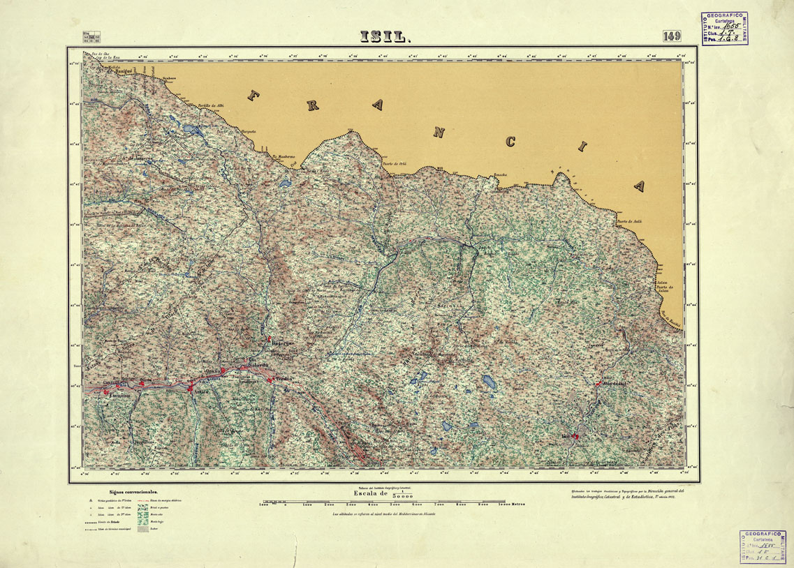 (N:18146) MAPA TOPOGRAFICO DE ESPANA - Isil - Foglio 149 (B0014605) Carte e stampe antiche: riproduzione a colori su carta (formato A1)
