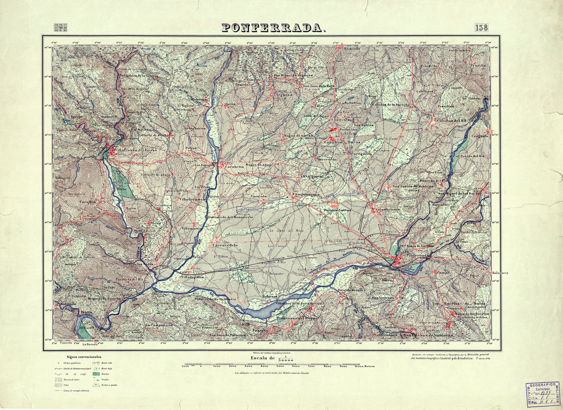 (N:18148) MAPA TOPOGRAFICO DE ESPANA - Ponferrada - Foglio 158 (B0014607) Carte e stampe antiche: riproduzione a colori su carta (formato A1)