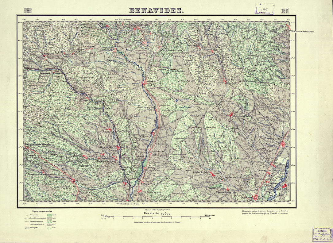 (N:18151) MAPA TOPOGRAFICO DE ESPANA - Benavides - Foglio 160 (B0014610) Carte e stampe antiche: riproduzione a colori su carta (formato A1)