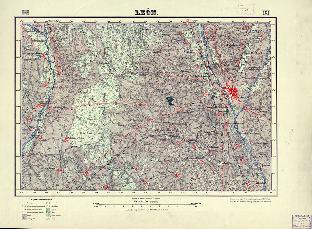 (N:18153) MAPA TOPOGRAFICO DE ESPANA - Leon - Foglio 161 (B0014611) Carte e stampe antiche: riproduzione a colori su carta (formato A1)