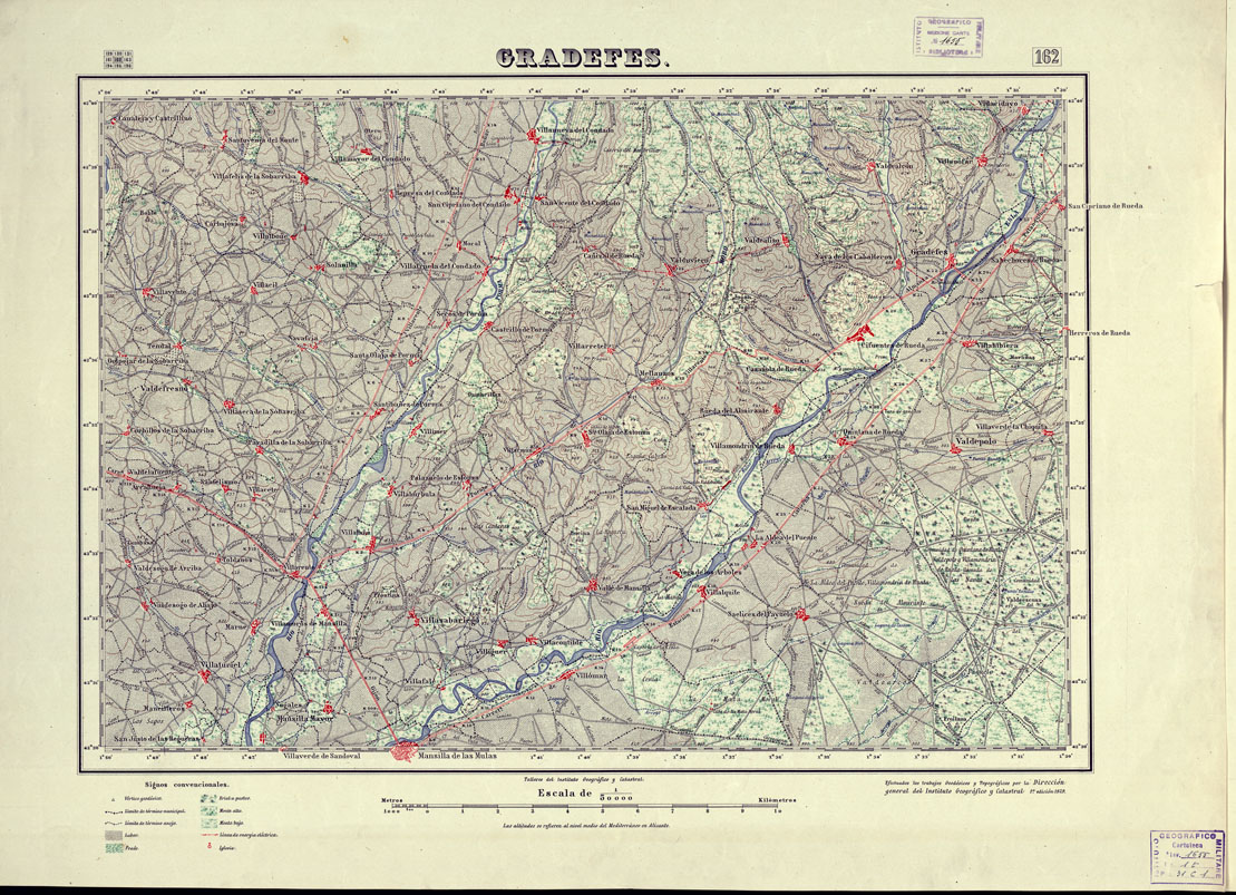 (N:18154) MAPA TOPOGRAFICO DE ESPANA - Gradefes - Foglio 162 (B0014612) Carte e stampe antiche: riproduzione a colori su carta (formato A1)