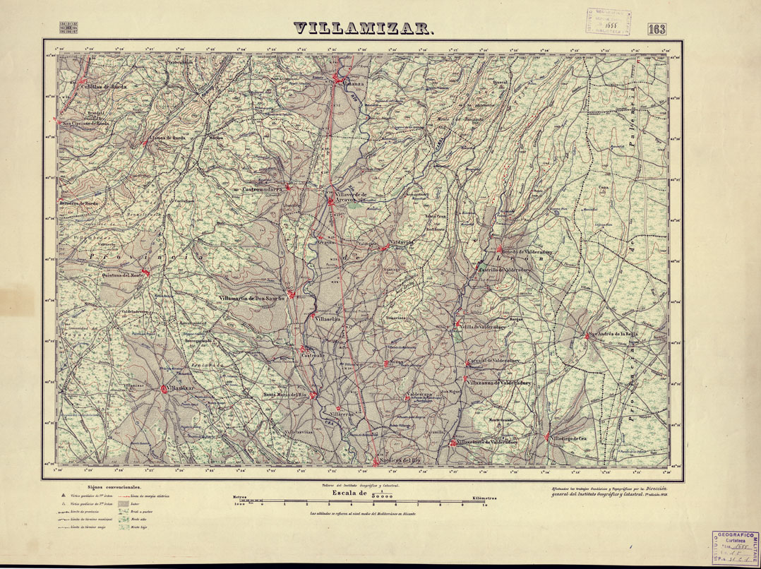 (N:18155) MAPA TOPOGRAFICO DE ESPANA - Villamizar - Foglio 163 (B0014613) Carte e stampe antiche: riproduzione a colori su carta (formato A1)