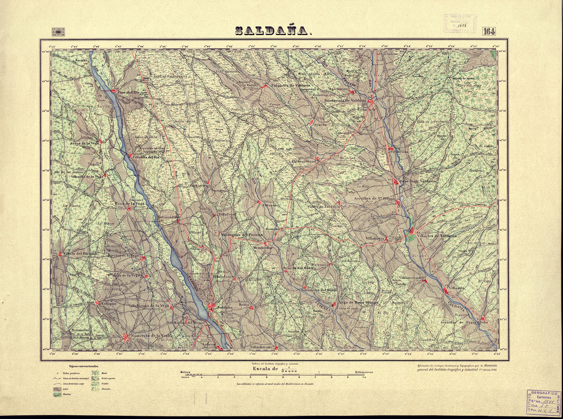 (N:18158) MAPA TOPOGRAFICO DE ESPANA - Saldana - Foglio 164 (B0014614) Carte e stampe antiche: riproduzione a colori su carta (formato A1)