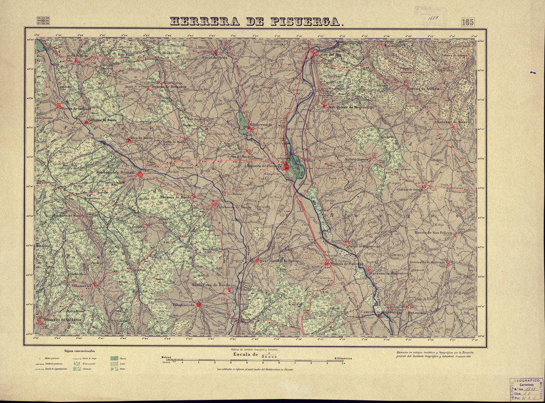 (N:18159) MAPA TOPOGRAFICO DE ESPANA - Herrera de Pisuerga - Foglio 165 (B0014615) Carte e stampe antiche: riproduzione a colori su carta (formato A1)