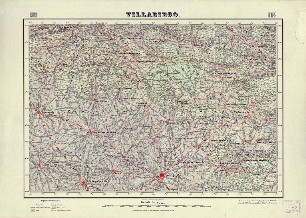 (N:18160) MAPA TOPOGRAFICO DE ESPANA - Villadiego - Foglio 166 (B0014616) Carte e stampe antiche: riproduzione a colori su carta (formato A1)