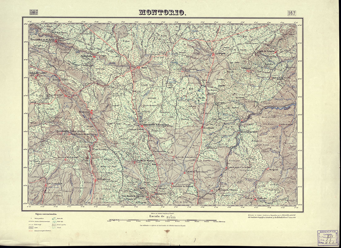 (N:18161) MAPA TOPOGRAFICO DE ESPANA - Montorio - Foglio 167 (B0014617) Carte e stampe antiche: riproduzione a colori su carta (formato A1)