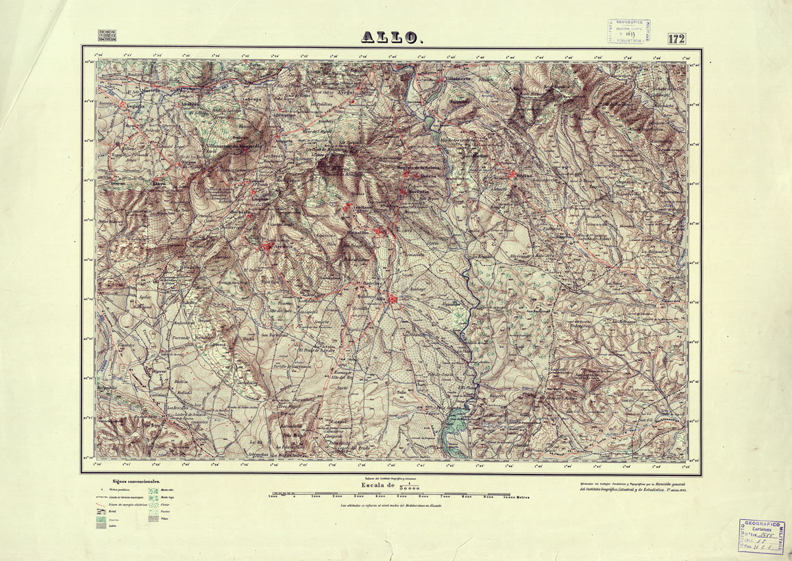 (N:18009) MAPA TOPOGRAFICO DE ESPANA - Allo - Foglio 172 (B0014622) Carte e stampe antiche: riproduzione a colori su carta (formato A1)