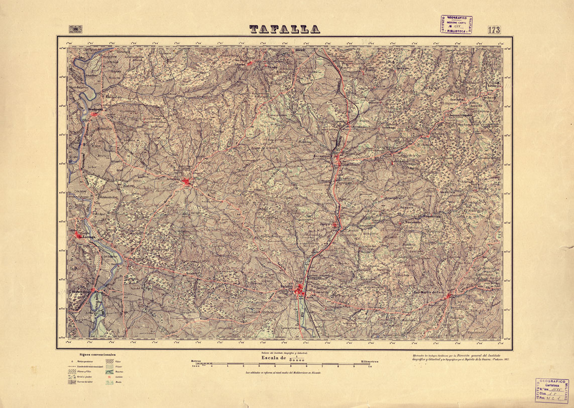 (N:18010) MAPA TOPOGRAFICO DE ESPANA - Tafalla - Foglio 173 (B0014623) Carte e stampe antiche: riproduzione a colori su carta (formato A1)
